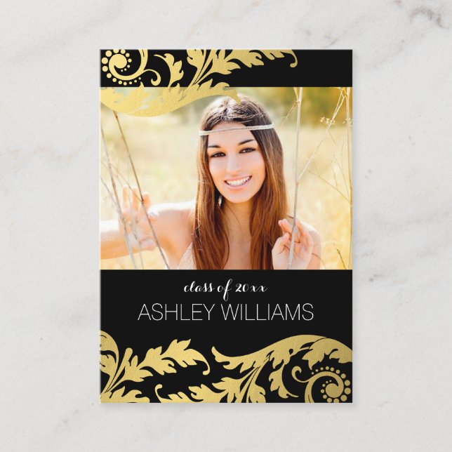 Black Gold Swirls Senior Rep Marketing Calling Card (Front)