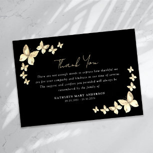 Black Gold Sympathy Butterflies Funeral Thank You Card