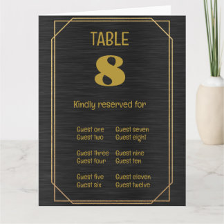 Black Gold Table Number and Place Card Folded 