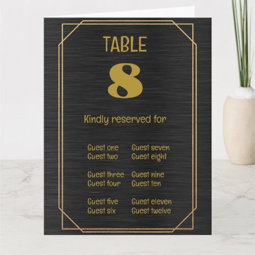 Black Gold Table Number and Place Card Folded