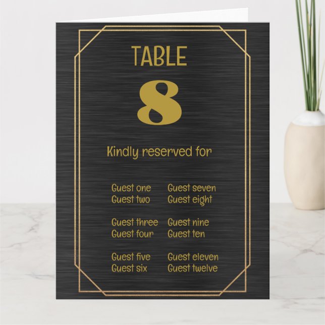 Black Gold Table Number and Place Card Folded  (Front)