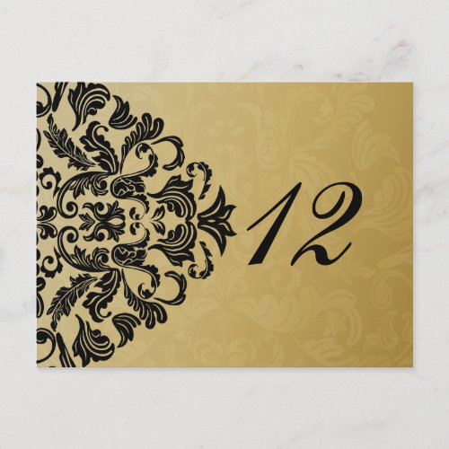 black gold table numbers postcards