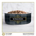 Black Gold Tartan Plaid Customized<br><div class="desc">Elevate your pet’s dining experience with this personalized pet bowl. Adorned with a classic black and gray tartan pattern, gold accents, and a customizable name, this design exudes sophistication and style. Customize it with a pet’s name to create a unique food bowl for your own pet or as a tasteful...</div>