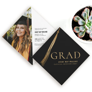 Black Gold Tassel Unique Graduation Grad Photo  Invitation