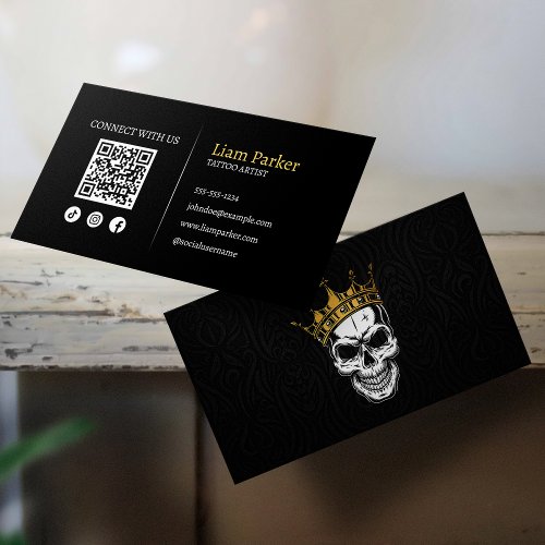 Black Gold Tattoo Artist Skull QR Code Instagram Business Card