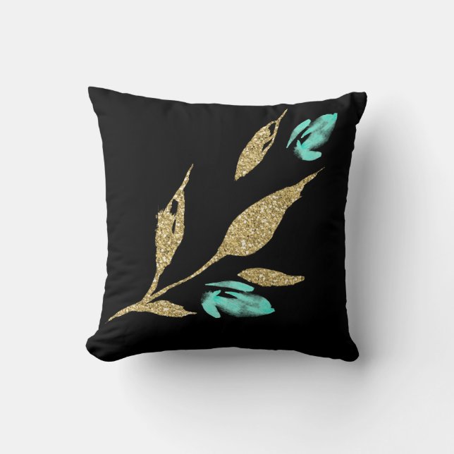Black Gold & Teal Throw Pillow (Front)