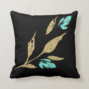 Black Gold & Teal Throw Pillow