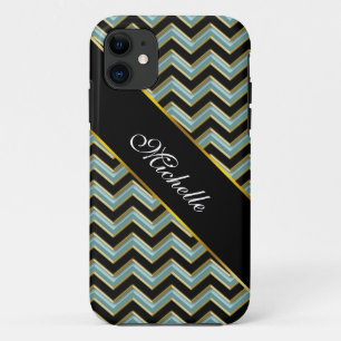 Black Gold Teal ZigZag iPhone 11 Case
