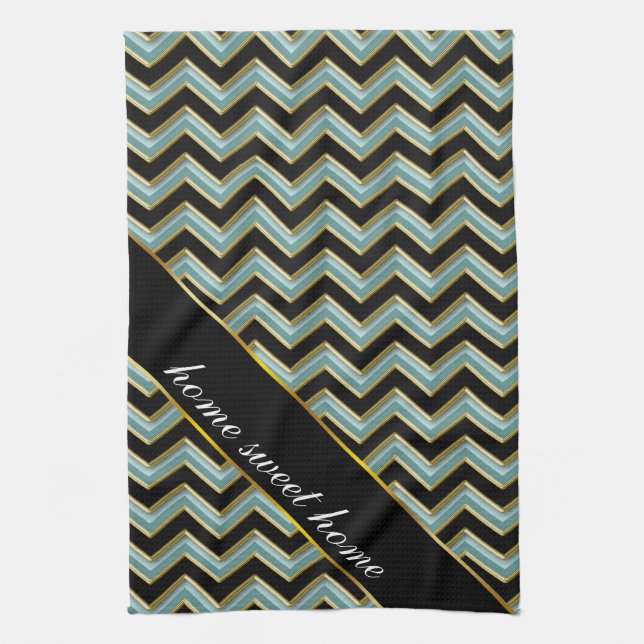 Black Gold Teal ZigZag Kitchen Towel (Vertical)