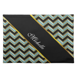 Black Gold Teal ZigZag Placemat