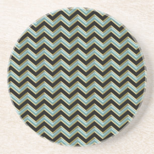 Black Gold Teal ZigZag Sandstone Coaster