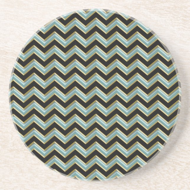 Black Gold Teal ZigZag Sandstone Coaster (Front)