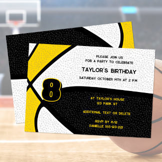 black gold team colors basketball birthday invitation