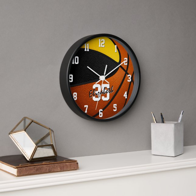 black gold team colors basketball personalized clock (Office)