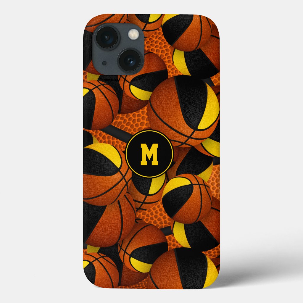 Black gold team colors basketball sports pattern iPhone case