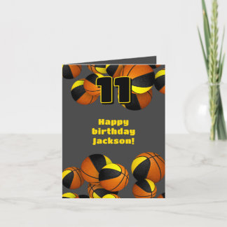 black gold team colors basketballs kids birthday card