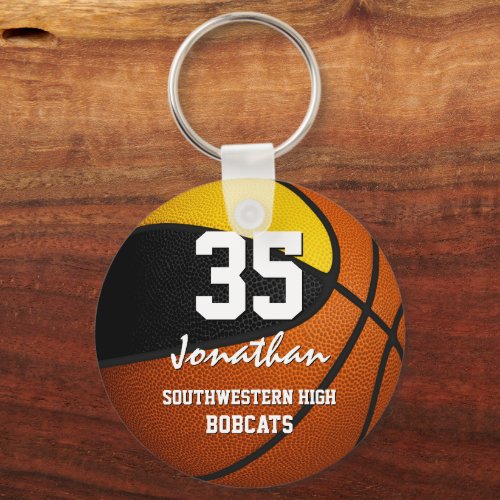 Black gold team colors boys girls basketball keychain