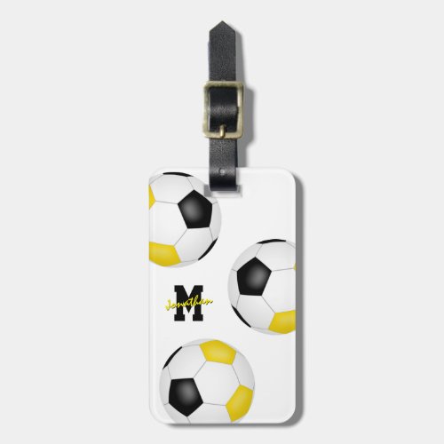 black gold team colors boys girls soccer luggage tag