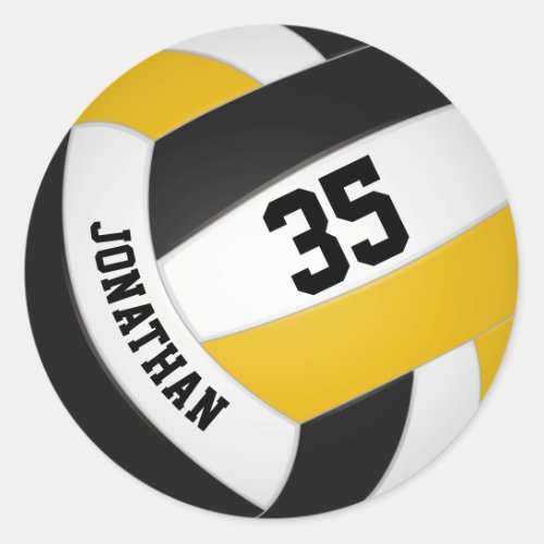 black gold team colors boys girls volleyball classic round sticker