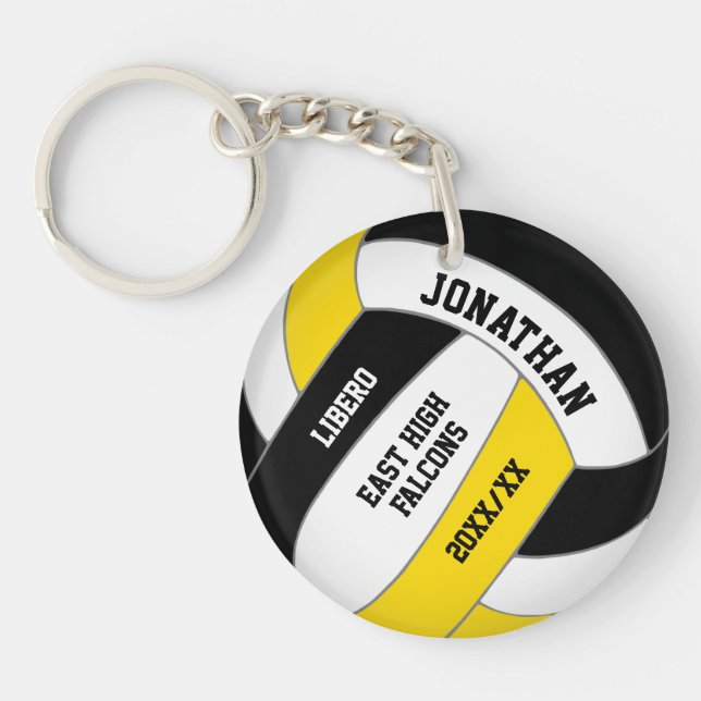 black gold team colors custom boys volleyball keychain (Front)