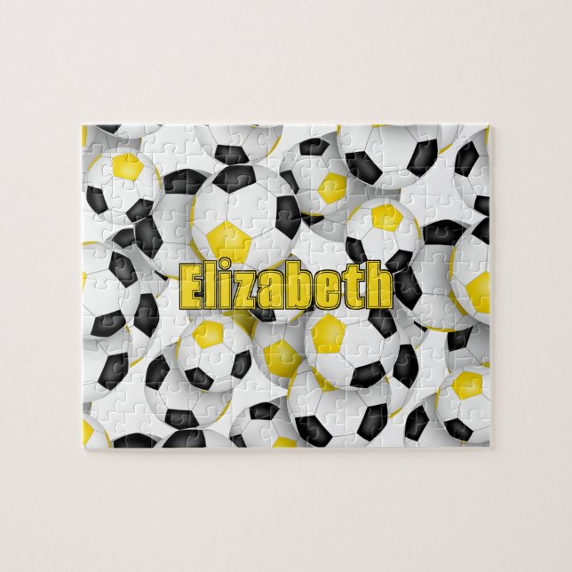 black gold team colors girls boys soccer jigsaw puzzle (Horizontal)