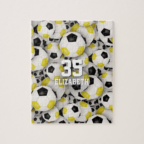 black gold team colors girls boys soccer jigsaw puzzle