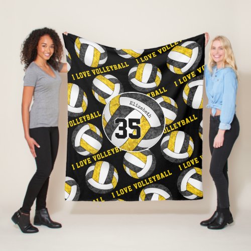 black gold team colors girls I love volleyball Fleece Blanket