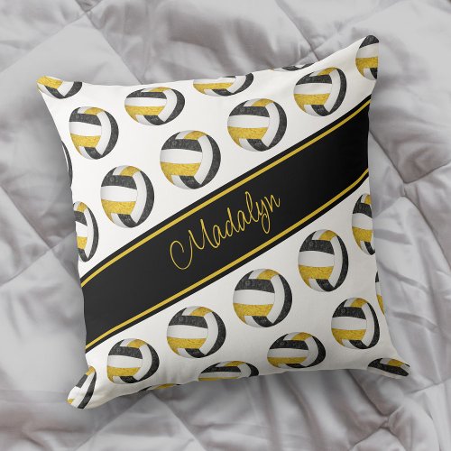 black gold team colors girls I love volleyball Throw Pillow