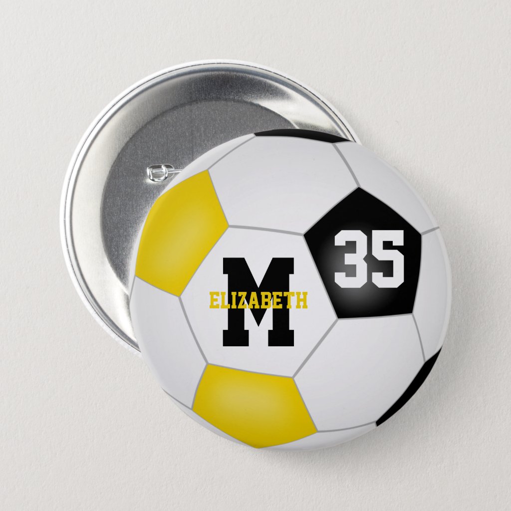 black gold team colors girls soccer personalized button