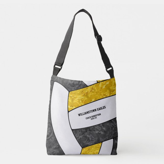 black gold team colors girls volleyball coach crossbody bag (Front)