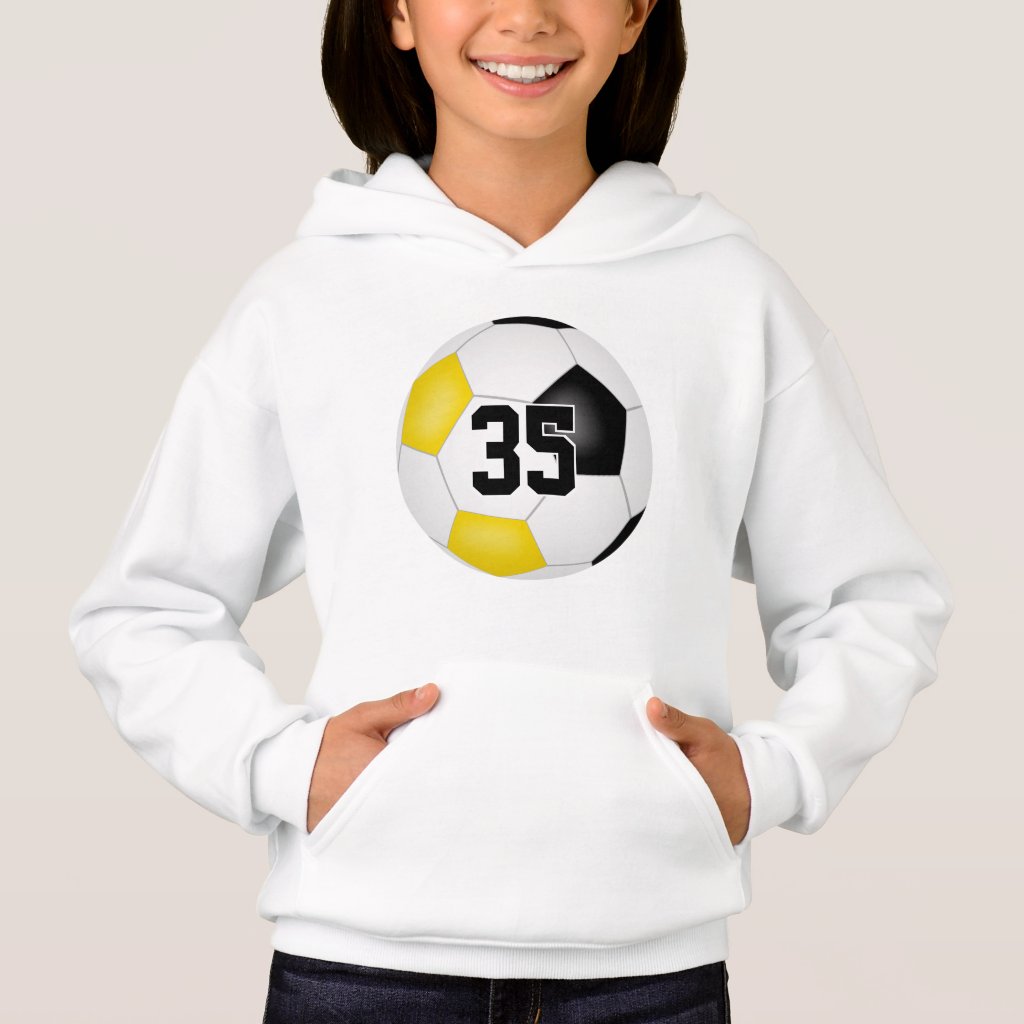 black gold team colors jersey number soccer hoodie