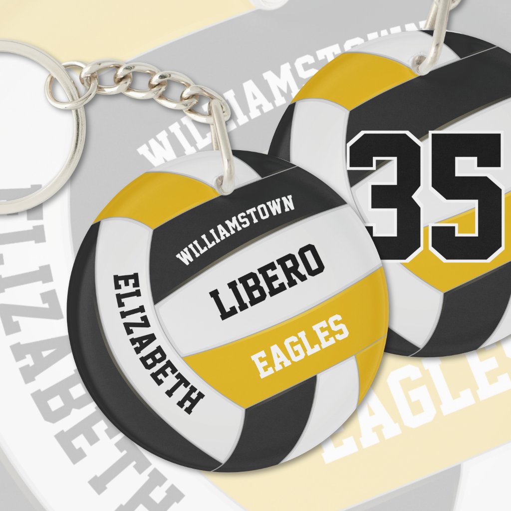 black gold team colors volleyball keyring 