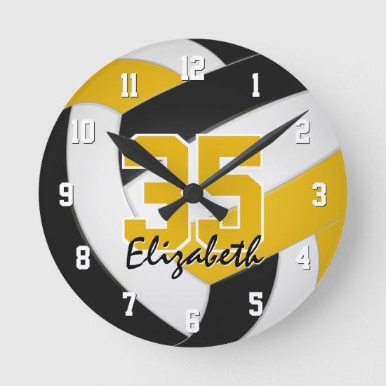black gold team colors personalized volleyball round clock