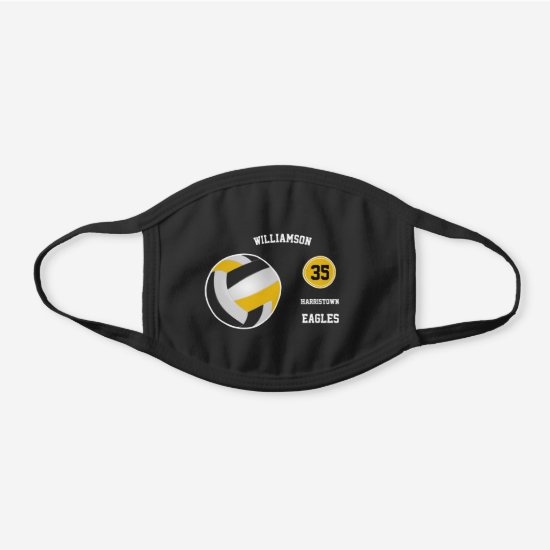 black gold team colors simple volleyball black cotton face mask