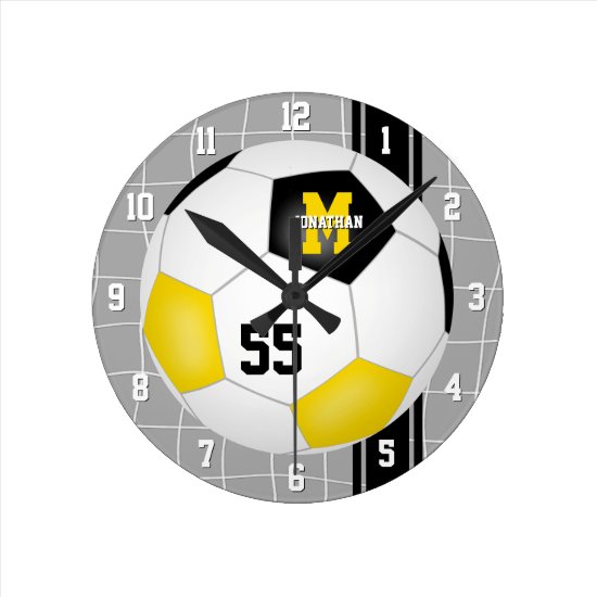 black gold team colors varsity stripes soccer round clock