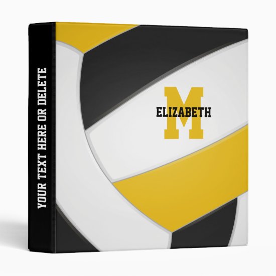 black gold team colors volleyball back to school 3 ring binder
