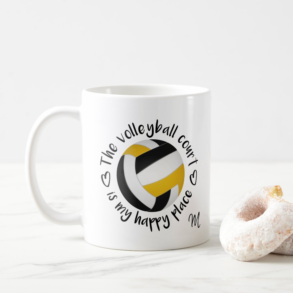 black gold team colors volleyball happy place coffee mug