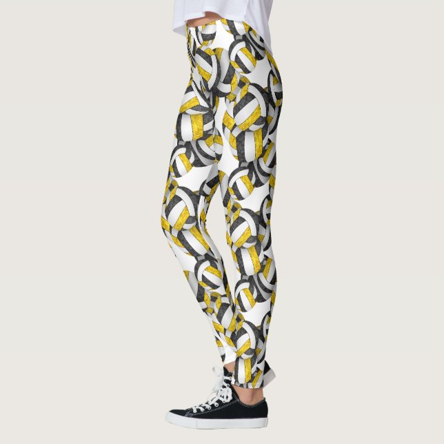 black gold team colors volleyballs pattern leggings (Left)