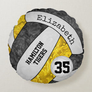 black gold team spirit colors girls' volleyball round pillow