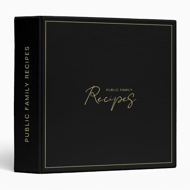 Black Gold Template Elegant Calligraphy Recipe 3 Ring Binder (Front/Spine)