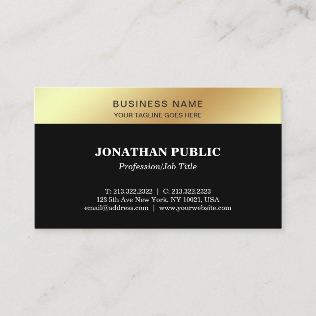 Black Gold Template Elegant Modern Company Sleek Business Card (Front)