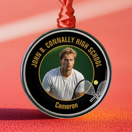 Black Gold Tennis Player Photo Christmas Gift Metal Ornament