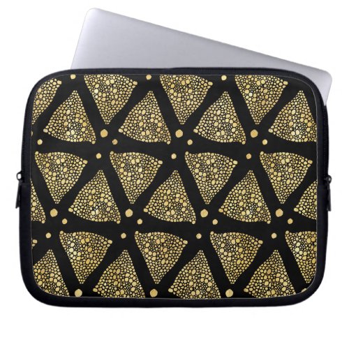 Black  Gold Texture Abstract Triangles Pattern Laptop Sleeve