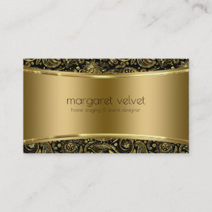 Black & Gold Texture & Paisley Pattern Business Card