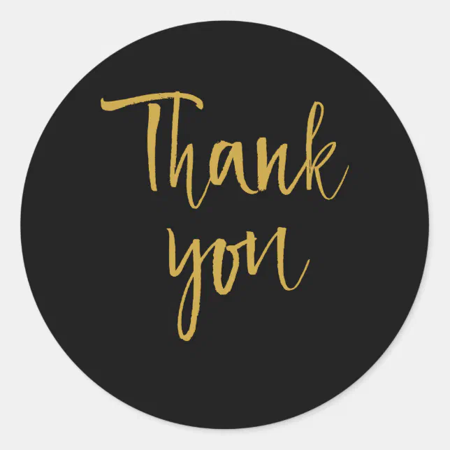 Black & Gold Thank You Classic Round Sticker | Zazzle