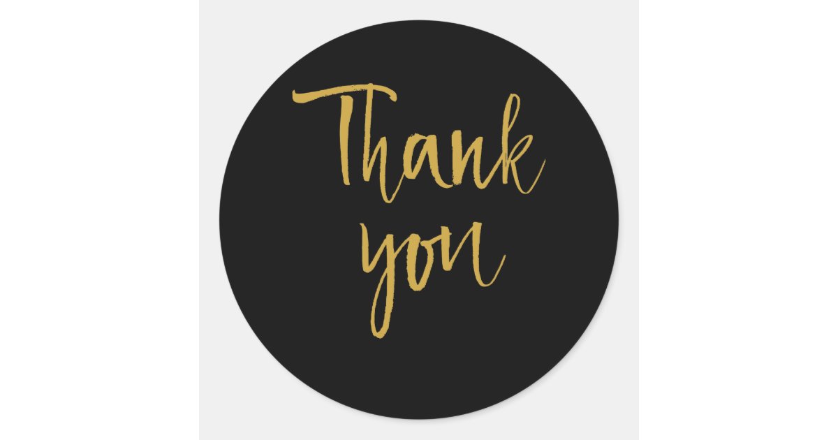 Black & Gold Thank You Classic Round Sticker | Zazzle