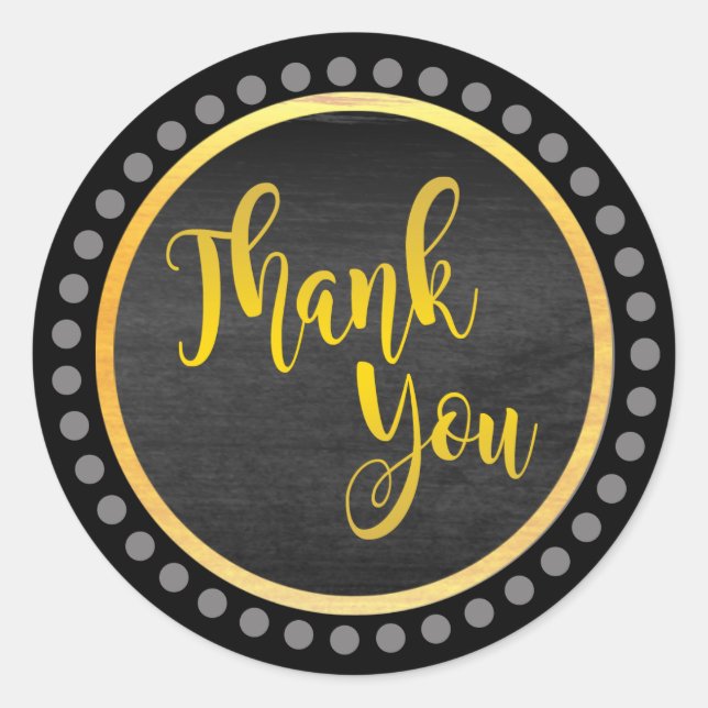 Black Gold Thank You Classic Round Sticker (Front)