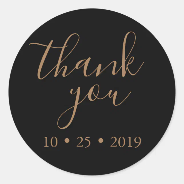 black gold thank you elegant wedding classic round sticker | Zazzle
