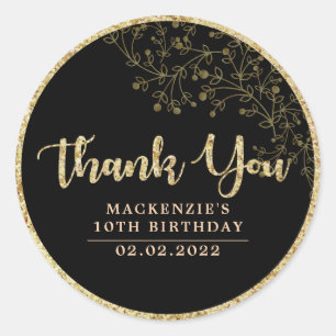 Black & Gold Thank You Party Favor Sticker