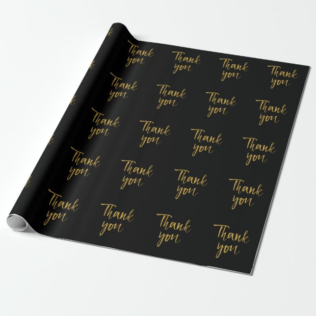 Black & Gold Thank You Wrapping Paper (Unrolled)